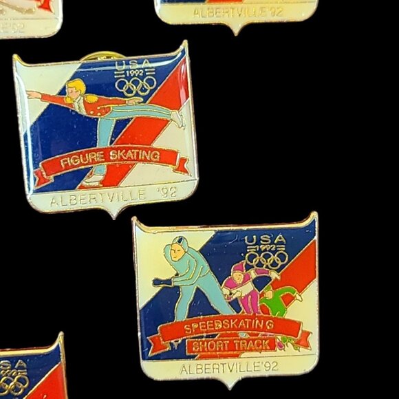 Mix Lot (8) USA 1992 Albertville Pins Lapel Hat‎ WINTER Olympics Pinback Vintage - Picture 4 of 13